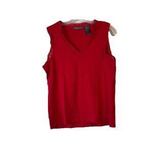 Liz Claiborne Women's Red‎ Lace Trim Tank Top Sz Large V Neck